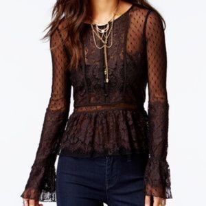 Free People Penelope Black Lace Peplum M